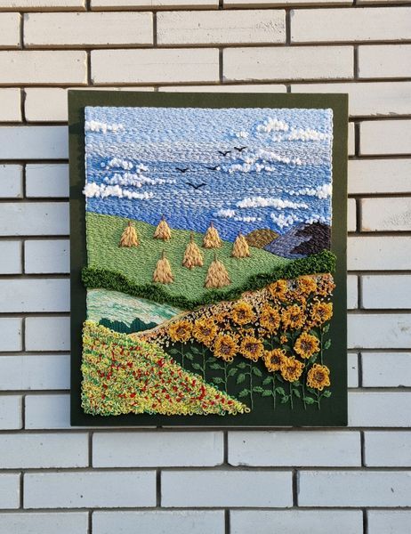 Килимова вишивка. Пейзаж "Полудень у копицях" 20003 фото